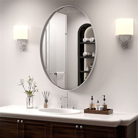 Clavie 24-in W x 36-in H Oval Brushed Silver Framed Wall Mirror LS ...