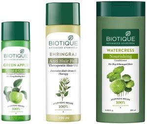 BIOTIQUE Green Apple Shampoo 120ML , Bhringraj Oil 200 ML & Watercress ...