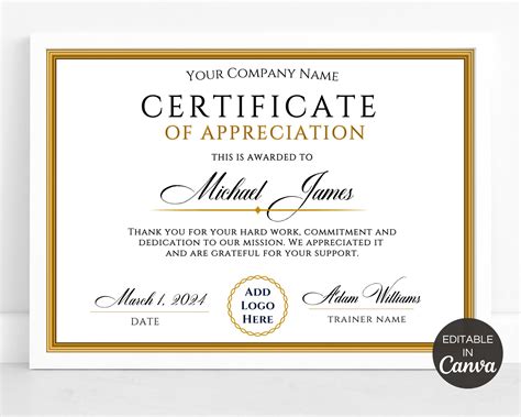 Certificate Of Appreciation Printable Template A4
