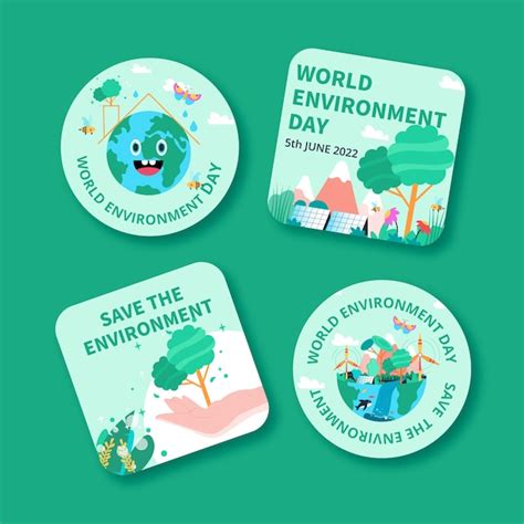 Flat design world environment day labels template | Free Vector