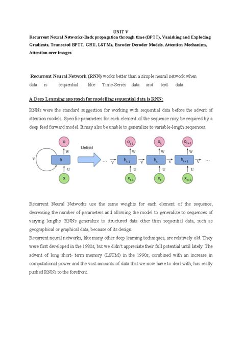 DL UNIT-5: Recurrent Neural Networks, BPTT, and Gradient Issues - Studocu