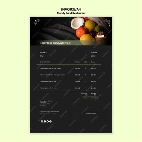 Modèle de facture alimentaire Moody | PSD Gratuite