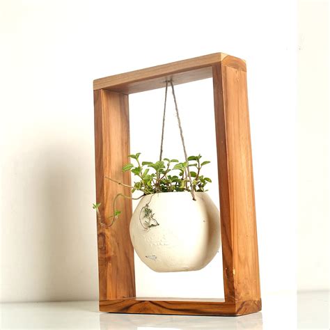 Wooden Planter Stand with Hanging Pot for Garden Balcony Terrace Corner ...
