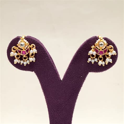 Premium Pachi Kundan Chandra Bindhu Koppu Earrings - Bugadi Earrings F