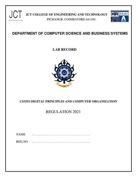 DPCO LAB Record CSBS - Digital principal and computer organization Anna ...