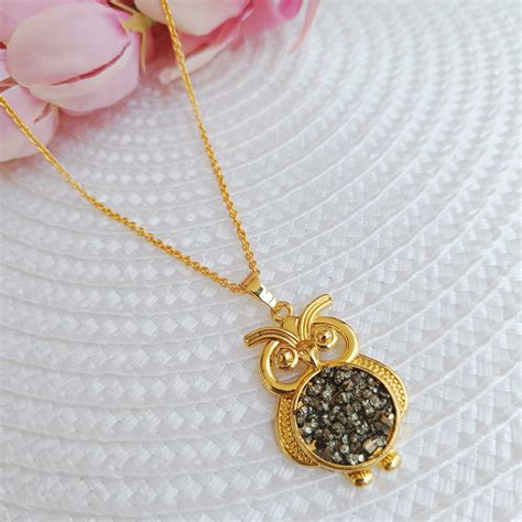 Raw Pyrite Owl Necklace – Strength, Strategy and Prosperity – Gemsara ...
