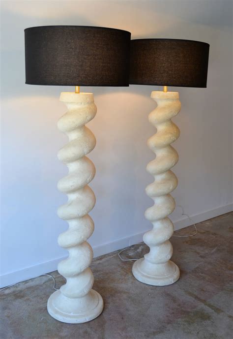 Pair of Huge Cast Plaster Spiral Column Floor Lamps by Michael Taylor ...
