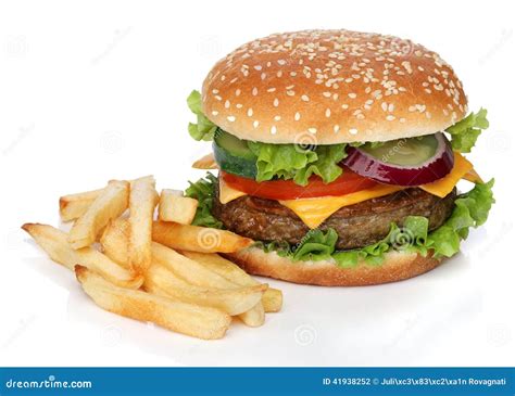 Tasty Hamburger and French Fries Isolated Stock Photo - Image of ...