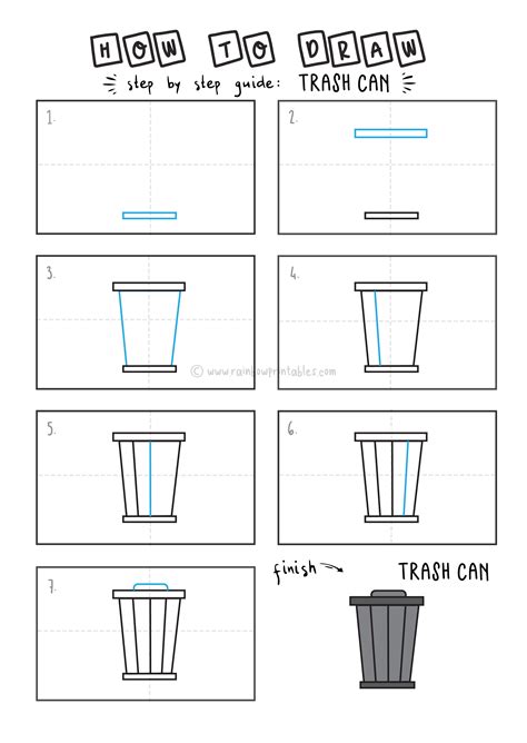 How To Draw a Simple Cartoon Trash Can for Kids - Rainbow Printables