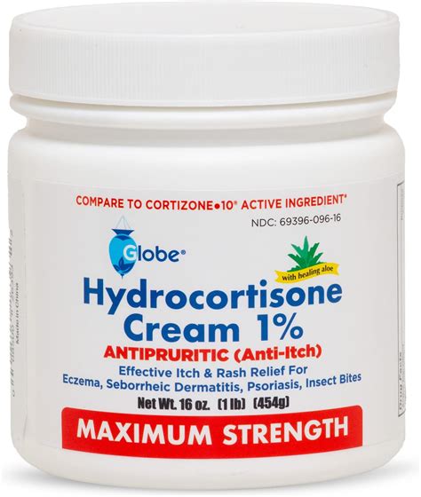 Amazon.com: Globe Hydrocortisone Maximum Strength Cream 1% w/Aloe, 16 oz, Anti-Itch Cream for ...