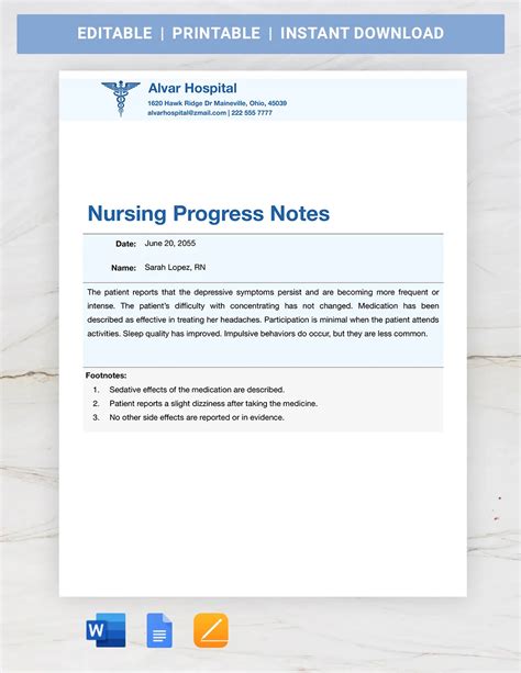 Image result for Nursing Progress Note Template