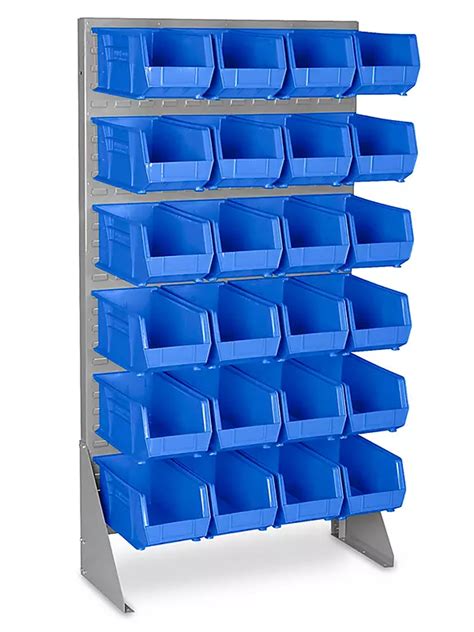 Single Sided Floor Rack Bin Organizer with 15 x 8 x 7" Blue Bins H ...