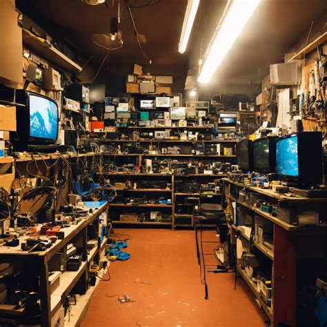 Lexica - A photo of a TV repair shop. The shop is well-organized with a ...