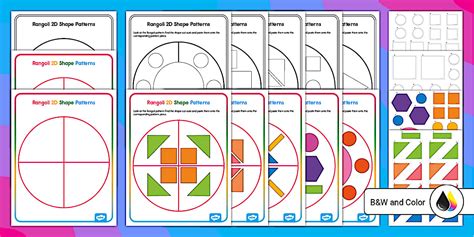 Rangoli 2D Shapes Patterns Cut and Paste Worksheet - Twinkl