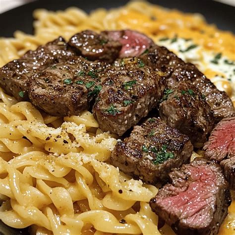 One-pan Steak Bites & Cheesy Garlic Butter Noodles