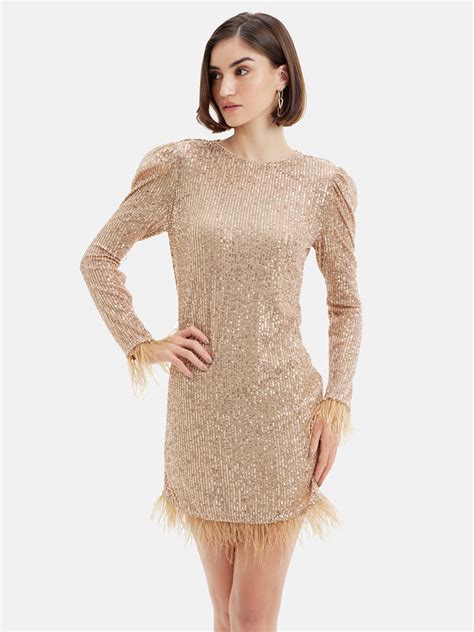Sequin Shift Dress With Feathers – KAZO