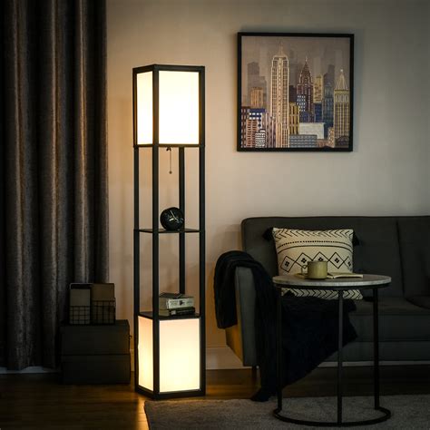 Floor Lamp End Table- Modern Rustic Side Table with Drum Shaped Shade ...