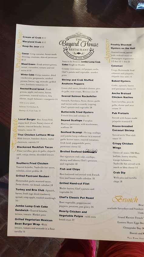 Menu at The Bayard House Restaurant, Chesapeake City