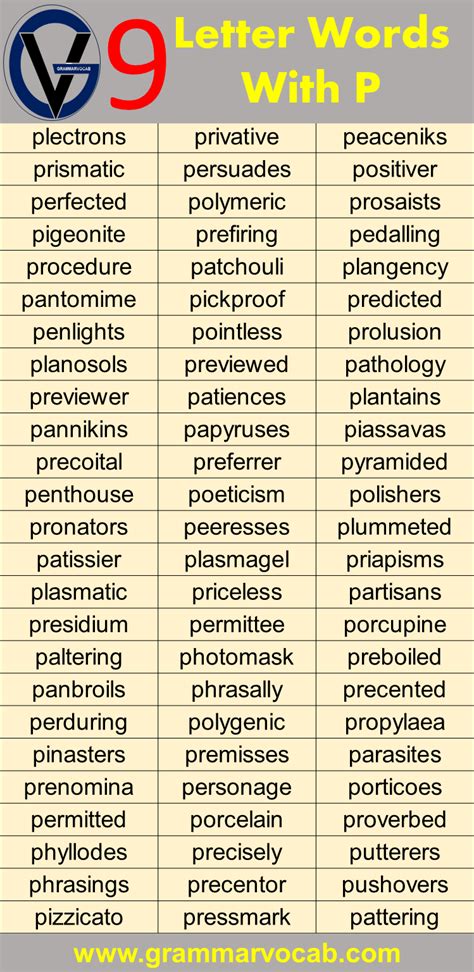 Nine Letter Words Starting With P - GrammarVocab