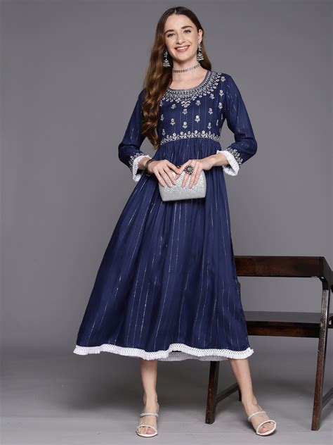 Indo Era 2378 Floral Embroidery Midi Dress Collection