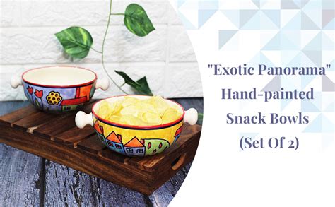 Buy THEARTISANEMPORIUM Exotic Panorama Ceramic Snack Bowls with Handles ...