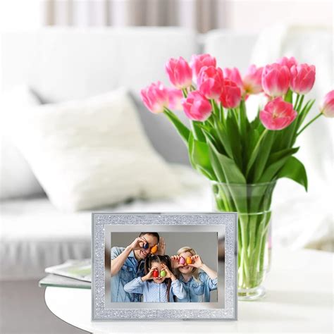 Buy Queekay 4 Packs Crystal Picture Frames Silver Glitter Mirror ...
