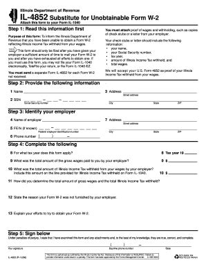 IL-4852 Substitute For Unobtainable Form W-2 - Illinois Department ...