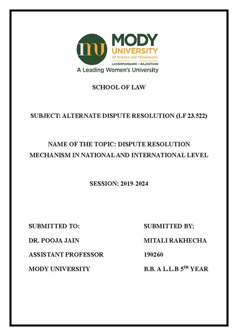 Dispute Resolution Mechanism In National And International Level ...