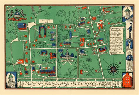 1930 Penn State Campus Illustrated Map Campus Map Penn State Map