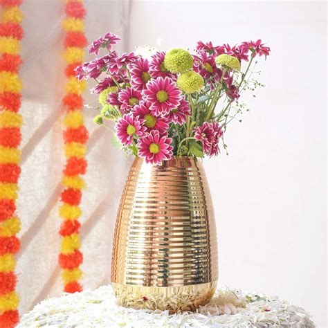 Ribbed Gold Metal Flower Vase