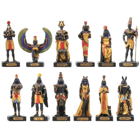 Set 12 Egyptian Gods Black Gold Cast Bronze Resin Miniatures
