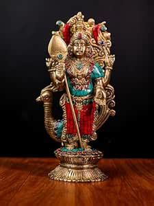 Buy UGRA Murugan Swamy Kartikeya in Brass with Stone Work 10 Inches ...