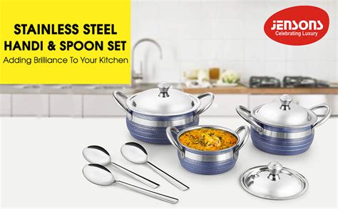 Buy Jensons Essentials Stainless Steel 3 Pcs Handi Set with lid & 3 ...