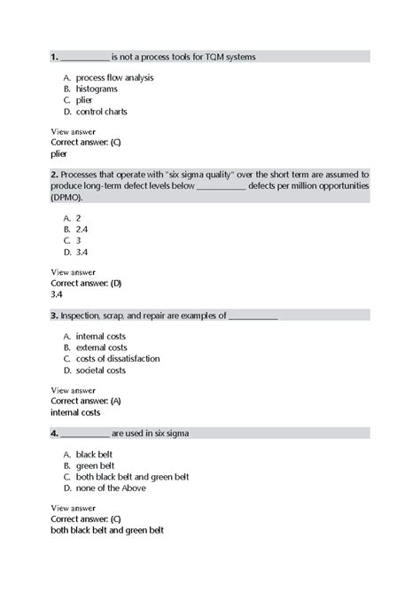 Total Quality Management mcq - 1. ______________ is not a process tools ...