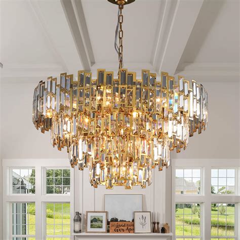 GMlixin Gold Chandeliers Modern Crystal Chandelier 2-Tier 8 Lights for ...