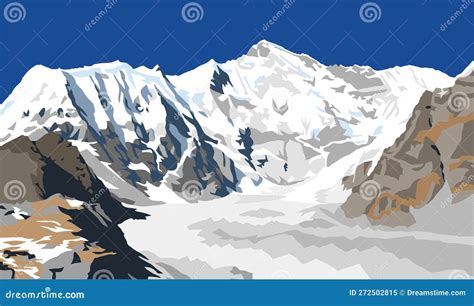 Mount Cho Oyu, Vector Illustration, Gokyo Valley, Khumbu Valley ...