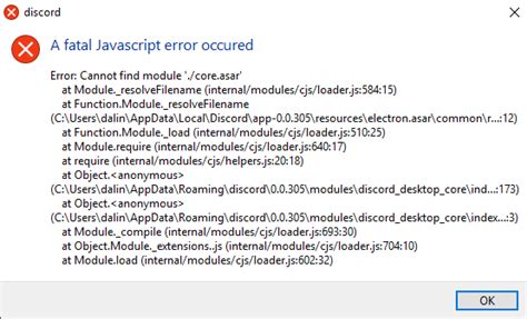 Image result for JavaScript Error in the Main Process Discord