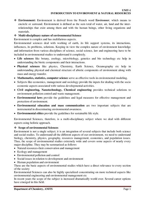 Unit 1 - srgdd - INTRODUCTION TO ENVIRONMENT & NATURAL RESOURCES ...