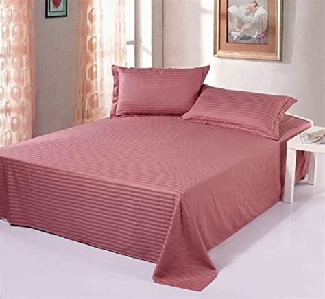 FURNISHMATE 300 TC Cotton Satin Striped Double Queen Size Bedsheet with ...