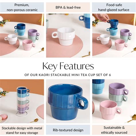 Kaori Stackable Mini Tea Cup Set Of 6 100ml Online - Premium Tea Cup ...