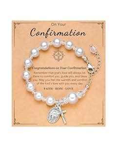 Buy UNGENT THEM Rosary Cross Pearl Bracelet Baptism Communion Catholic ...