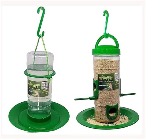 Amijivdaya Medium Bird and Water Feeder Combo (Green, Transparent ...