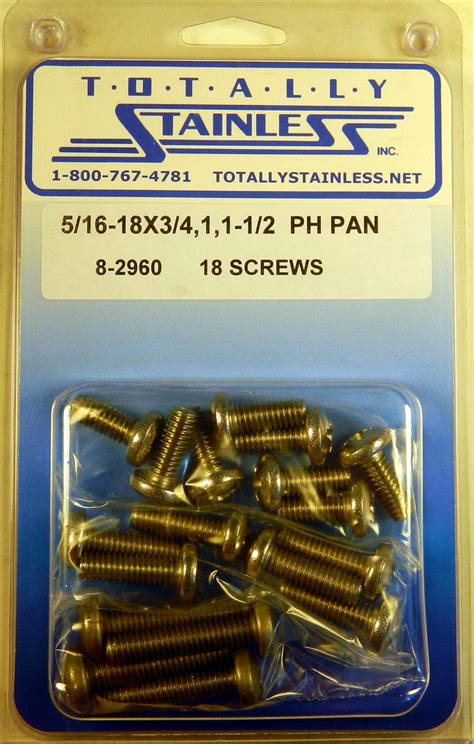 5/16-18 x 3/4, 1, 1-1/2 Stainless Phillips Pan Head Machine Screws ...