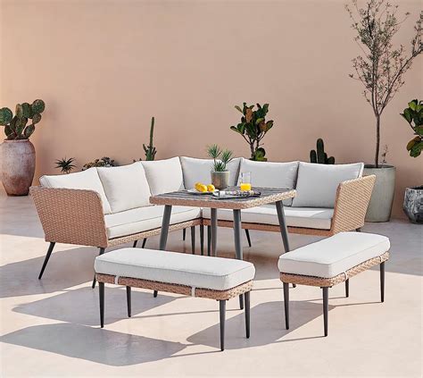 Furniturebox UK Seychelles Brown 9 Seat PE Rattan & Wood Effect Outdoor ...