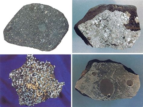 Meteorite types in clockwise order: carbonaceous chondrite, stony ...