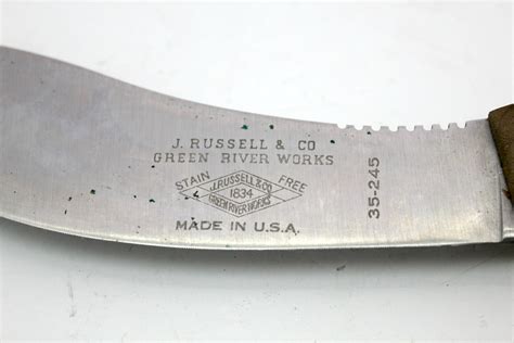 Vintage J Russell & Co Skinner Knife 35-245 in Sheath, Green River Works