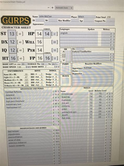 Iv never made a GURPS character. Could someone look over this John ...