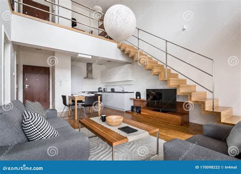 Modern two floor apartment stock photo. Image of indoor - 170098222