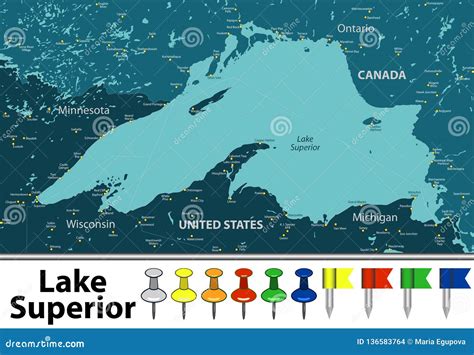 Map of Lake Superior stock vector. Illustration of ontario - 136583764
