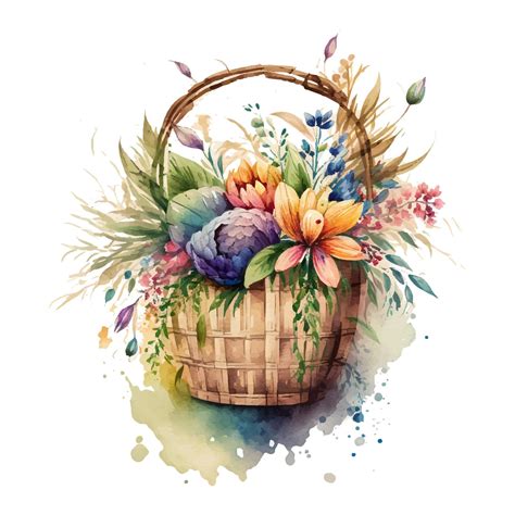 Watercolor Flowers Clipart vector, Easter Basket Png, Spring Floral ...